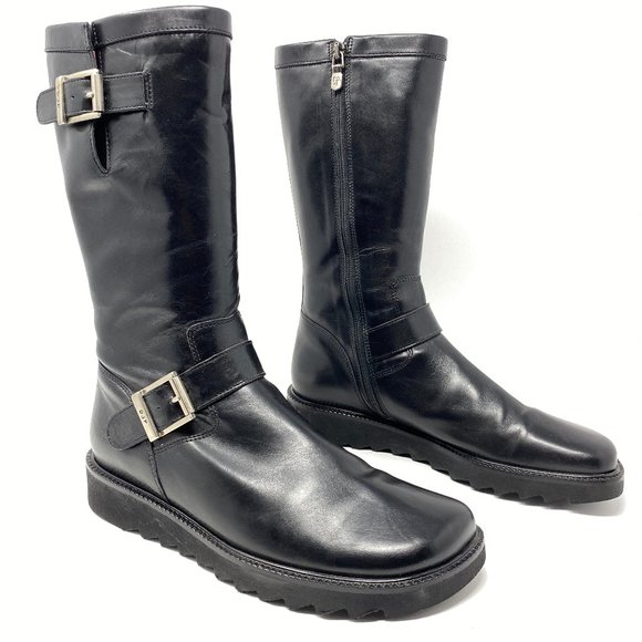 Donald J. Pliner Shoes - Donald Pliner Alpha Black Leather Moto Boots
